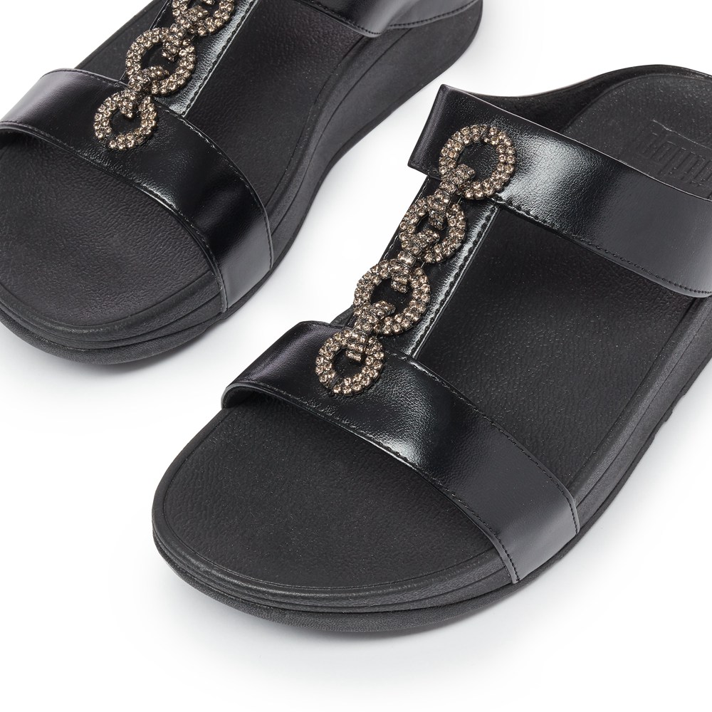 Fitflop Womens Slides Black - Fino Sparkle - 86RCQYGSB